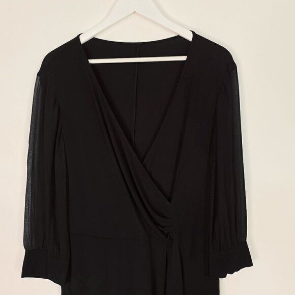 Max Mara Black Asymmetric Surplice Dress with Sheer Sleeves - Picture 3 of 9